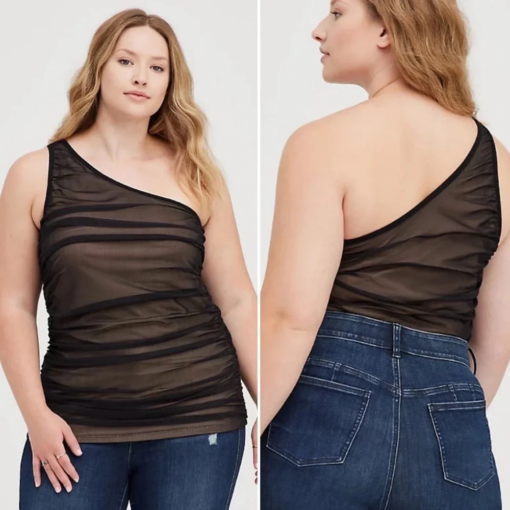 TORRID ONE SHOULDER MESH FOXY CAMI Black NWT